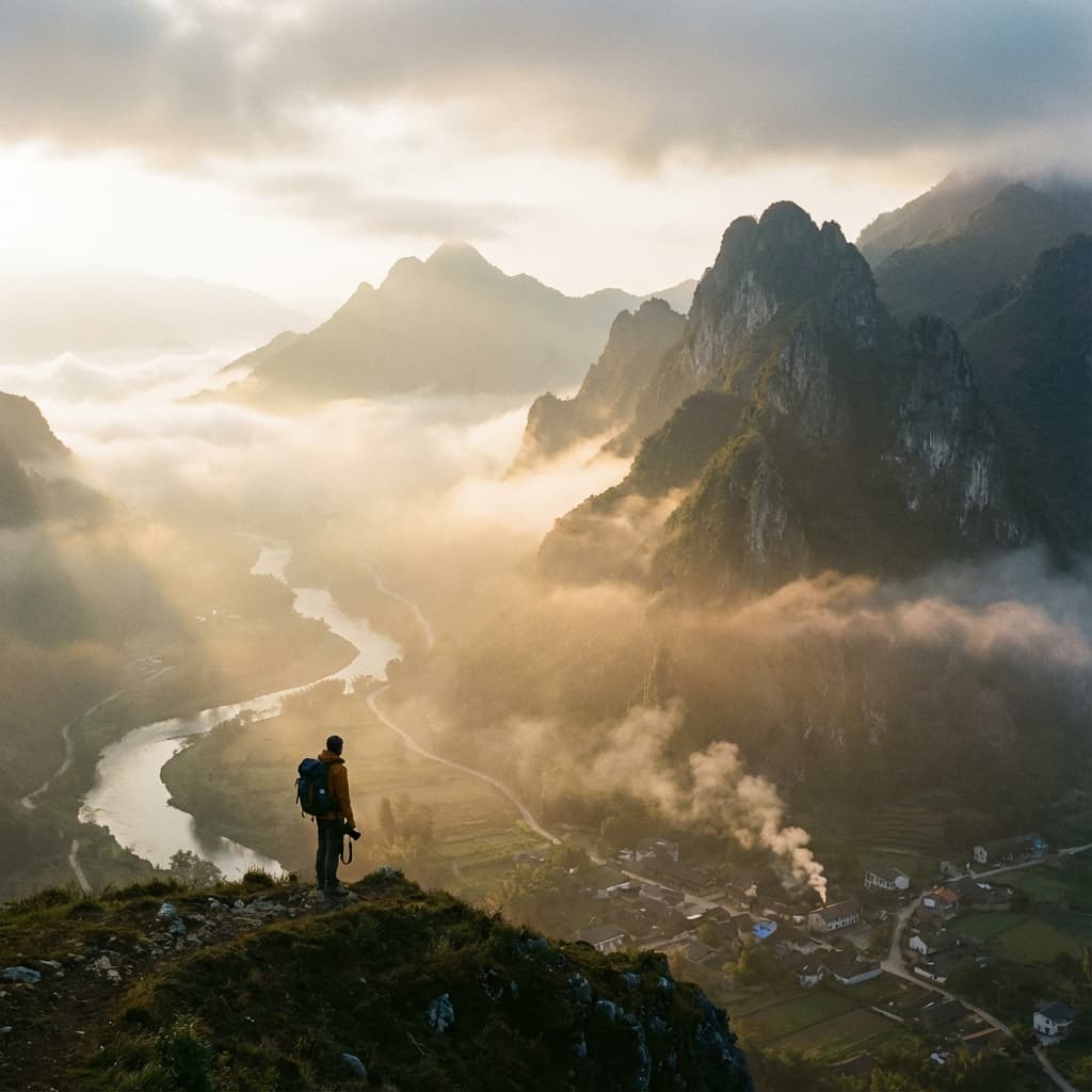 Paysage de montagne brumeux